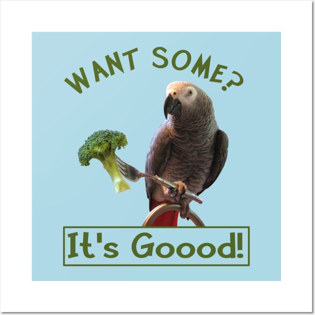 African Grey Parrot Broccoli Wall Art by Einstein Parrot